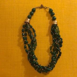 Green stacked beaded necklace with gold closures